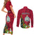 Niue Christmas Couples Matching Short Sleeve Bodycon Dress and Long Sleeve Button Shirt Coat of Arms and Polynesian Tattoo Xmas Element Christmas Red Vibe LT03 - Polynesian Pride