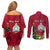 Personalised Niue Christmas Couples Matching Off Shoulder Short Dress and Long Sleeve Button Shirt Coat of Arms and Polynesian Tattoo Xmas Element Christmas Red Vibe LT03 - Polynesian Pride