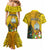 Niue Christmas Couples Matching Mermaid Dress and Hawaiian Shirt Coat of Arms and Polynesian Tattoo Xmas Element Christmas Yellow Vibe LT03 - Polynesian Pride