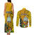 Niue Christmas Couples Matching Tank Maxi Dress and Long Sleeve Button Shirt Coat of Arms and Polynesian Tattoo Xmas Element Christmas Yellow Vibe LT03 - Polynesian Pride