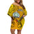 Niue Christmas Off Shoulder Short Dress Coat of Arms and Polynesian Tattoo Xmas Element Christmas Yellow Vibe LT03 Women Yellow - Polynesian Pride