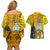 Personalised Niue Christmas Couples Matching Off Shoulder Short Dress and Hawaiian Shirt Coat of Arms and Polynesian Tattoo Xmas Element Christmas Yellow Vibe LT03 - Polynesian Pride