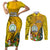 Personalised Niue Christmas Couples Matching Short Sleeve Bodycon Dress and Long Sleeve Button Shirt Coat of Arms and Polynesian Tattoo Xmas Element Christmas Yellow Vibe LT03 Yellow - Polynesian Pride