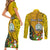 Personalised Niue Christmas Couples Matching Short Sleeve Bodycon Dress and Long Sleeve Button Shirt Coat of Arms and Polynesian Tattoo Xmas Element Christmas Yellow Vibe LT03 - Polynesian Pride