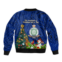 Niue Christmas Bomber Jacket Coat of Arms and Polynesian Tattoo Xmas Element Christmas Blue Vibe LT03 - Polynesian Pride