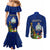 Niue Christmas Couples Matching Mermaid Dress and Long Sleeve Button Shirt Coat of Arms and Polynesian Tattoo Xmas Element Christmas Blue Vibe LT03 - Polynesian Pride