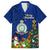 Niue Christmas Family Matching Off Shoulder Short Dress and Hawaiian Shirt Coat of Arms and Polynesian Tattoo Xmas Element Christmas Blue Vibe LT03 Dad's Shirt - Short Sleeve Blue - Polynesian Pride