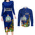 Personalised Niue Christmas Couples Matching Long Sleeve Bodycon Dress and Long Sleeve Button Shirt Coat of Arms and Polynesian Tattoo Xmas Element Christmas Blue Vibe LT03 Blue - Polynesian Pride