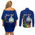 Personalised Niue Christmas Couples Matching Off Shoulder Short Dress and Long Sleeve Button Shirt Coat of Arms and Polynesian Tattoo Xmas Element Christmas Blue Vibe LT03 - Polynesian Pride