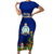 Personalised Niue Christmas Family Matching Short Sleeve Bodycon Dress and Hawaiian Shirt Coat of Arms and Polynesian Tattoo Xmas Element Christmas Blue Vibe LT03 Mom's Dress Blue - Polynesian Pride