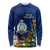 Personalised Niue Christmas Long Sleeve Shirt Coat of Arms and Polynesian Tattoo Xmas Element Christmas Blue Vibe LT03 Unisex Blue - Polynesian Pride