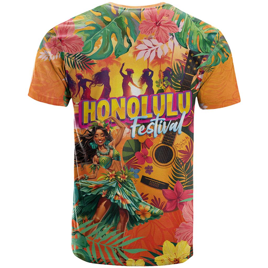 Hawaiian Honolulu Festival T Shirt Hawaiian Identity - Hula Dancer and Ukulele Tropical Plants Style LT03 - Polynesian Pride
