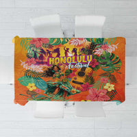 Hawaiian Honolulu Festival Tablecloth Hawaiian Identity - Hula Dancer and Ukulele Tropical Plants Style LT03 Orange - Polynesian Pride
