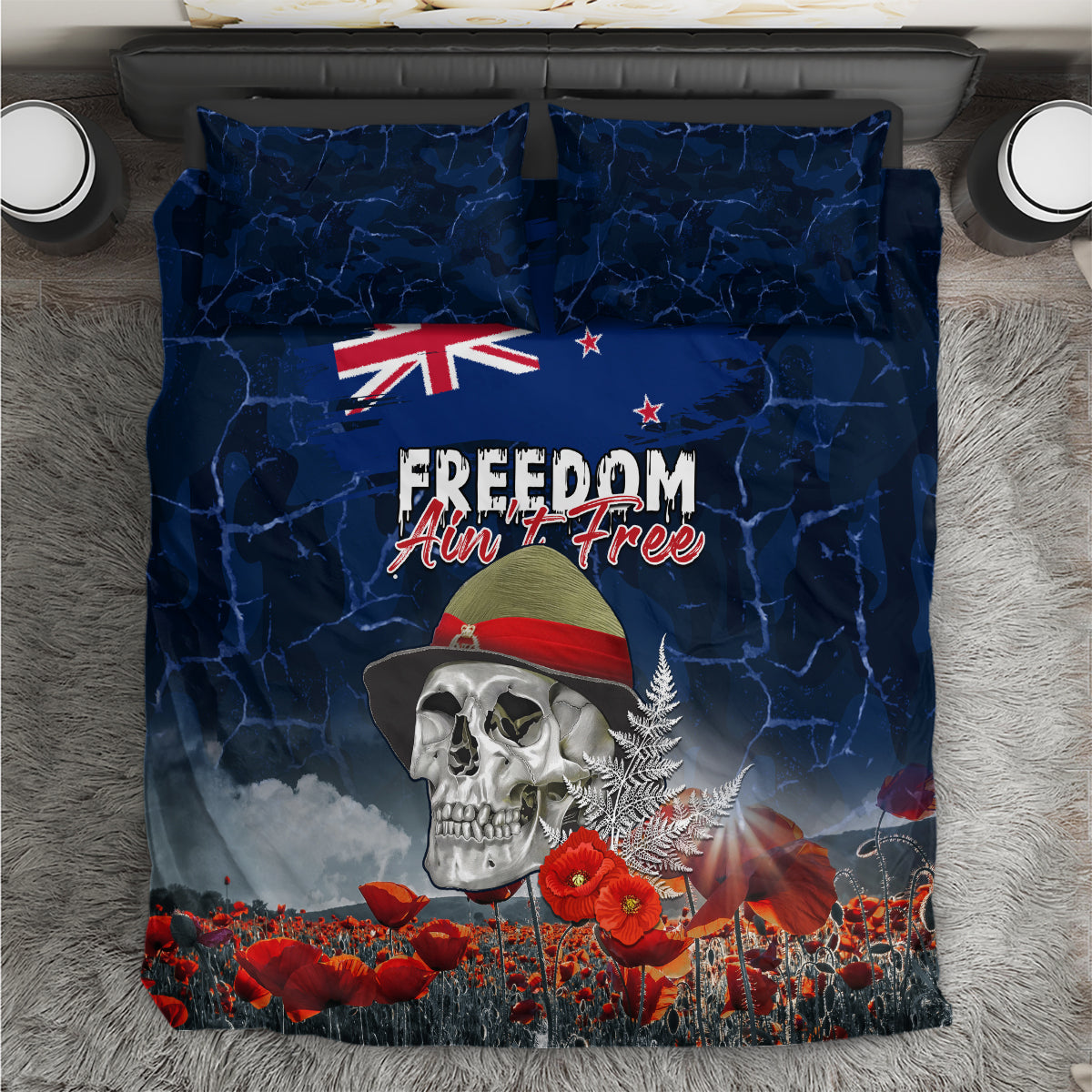 New Zealand ANZAC Day Bedding Set Freedom Ain't Free LT05 Blue - Polynesian Pride