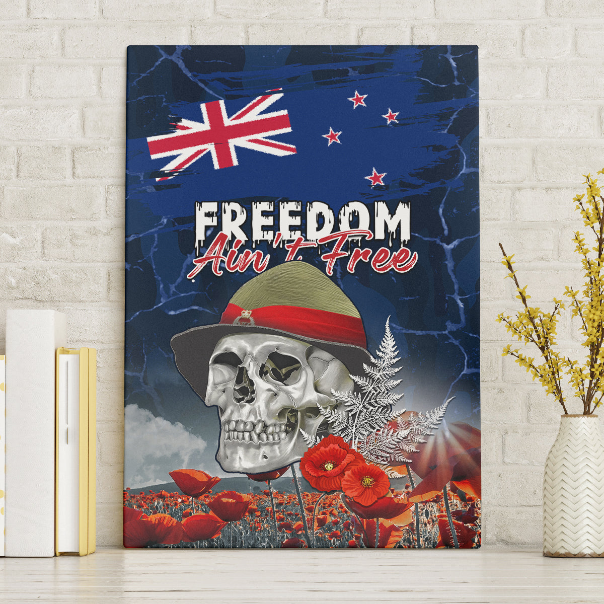 New Zealand ANZAC Day Canvas Wall Art Freedom Ain't Free LT05 Without Frame Blue - Polynesian Pride