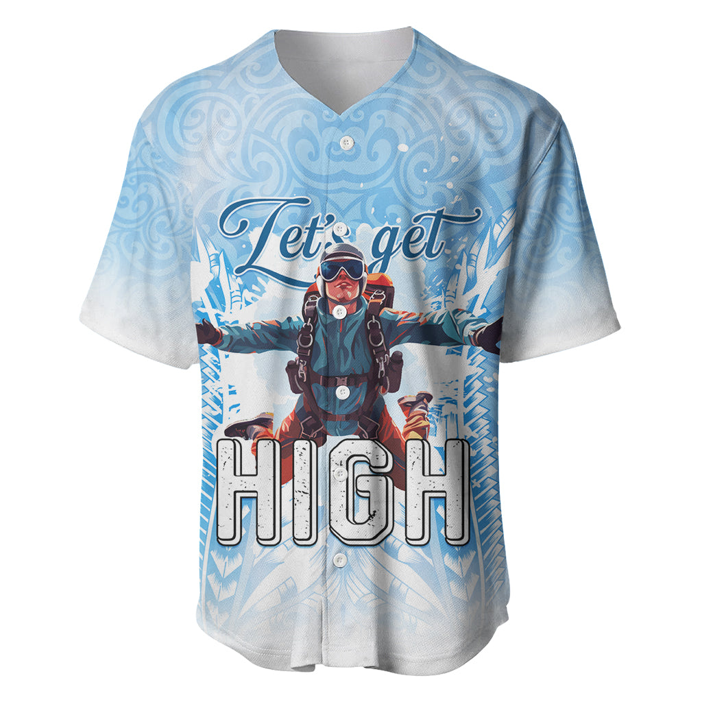 New Zealand Sky Diving Baseball Jersey Lets Get High LT05 Blue - Polynesian Pride