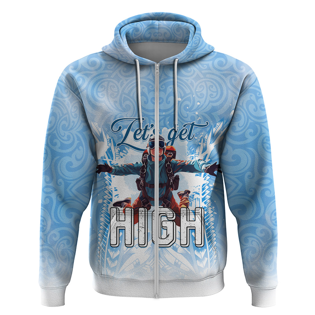 New Zealand Sky Diving Hoodie Lets Get High LT05 Zip Hoodie Blue - Polynesian Pride