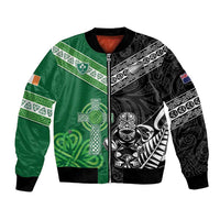 New Zealand And Ireland Rugby Custom Bomber Jacket Maori Tiki With Shamrock LT05 Unisex Black - Polynesian Pride