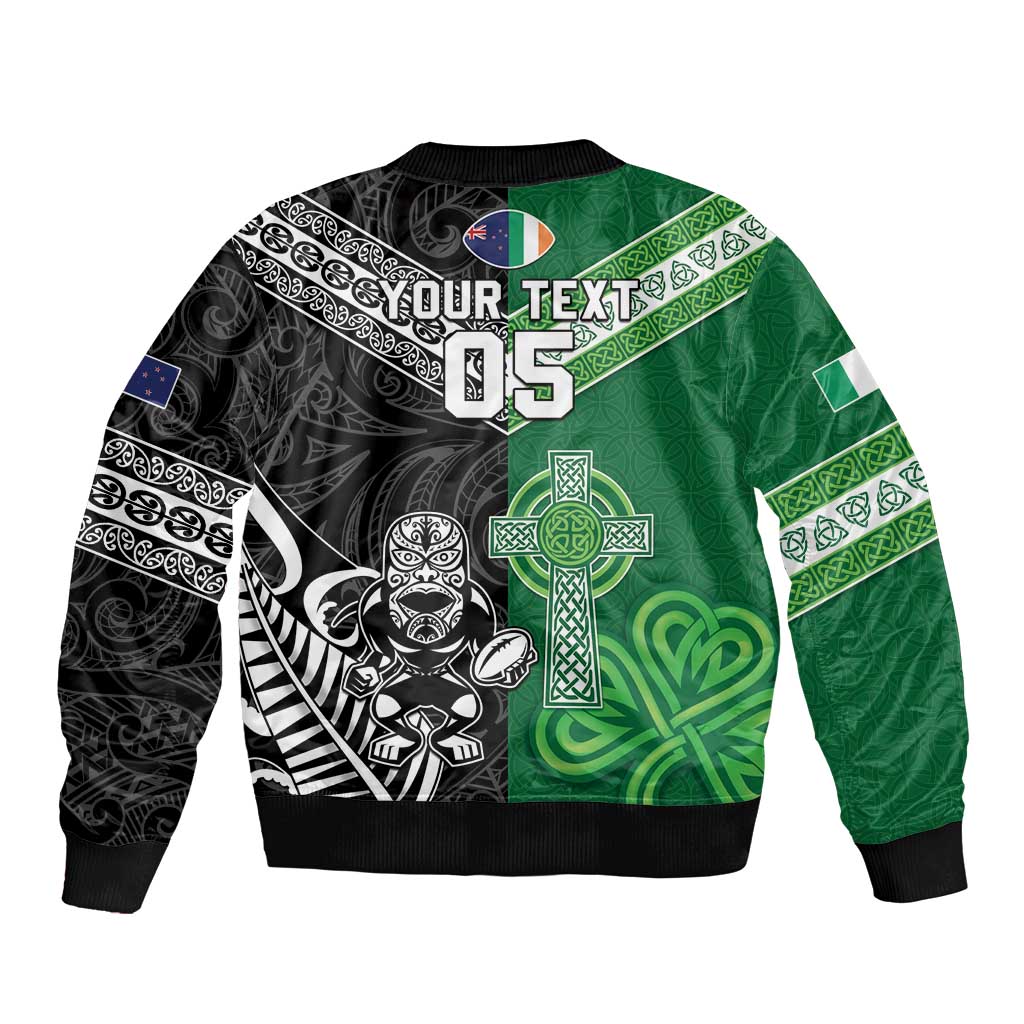 New Zealand And Ireland Rugby Custom Bomber Jacket Maori Tiki With Shamrock LT05 - Polynesian Pride