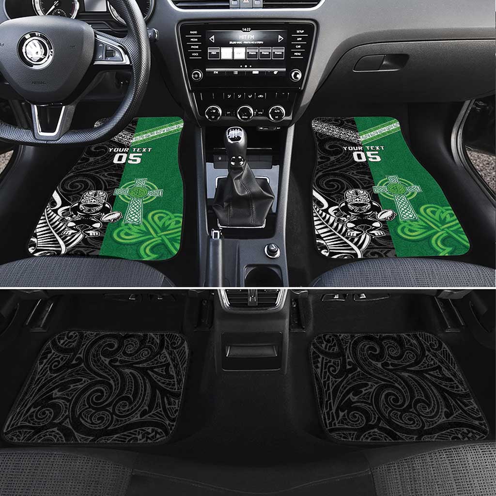 New Zealand And Ireland Rugby Custom Car Mats Maori Tiki With Shamrock LT05 Set 4pcs Black - Polynesian Pride