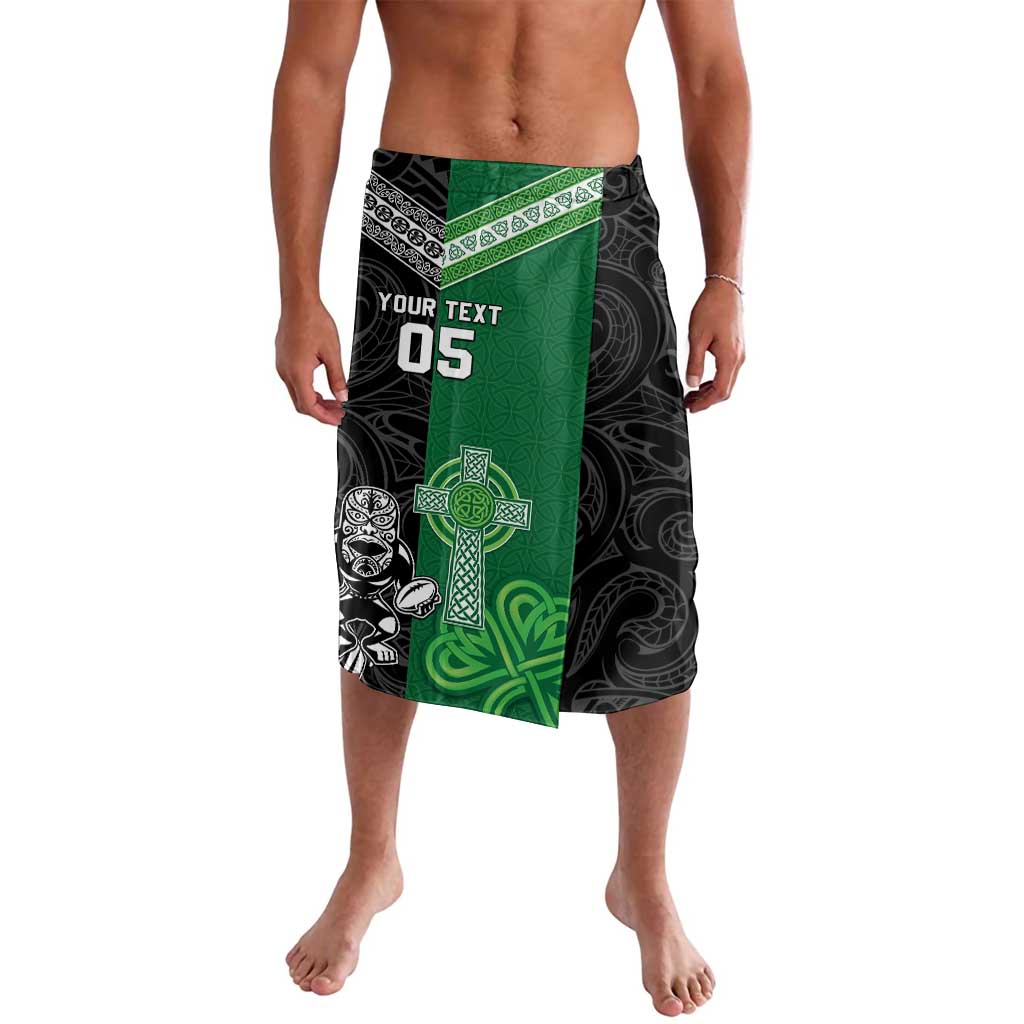 New Zealand And Ireland Rugby Custom Lavalava Maori Tiki With Shamrock LT05 Black - Polynesian Pride