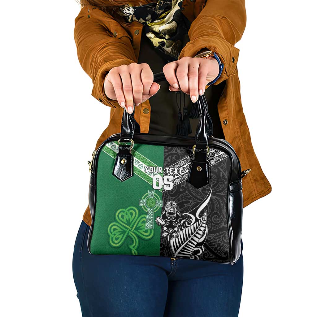 New Zealand And Ireland Rugby Custom Shoulder Handbag Maori Tiki With Shamrock LT05 One Size Black - Polynesian Pride