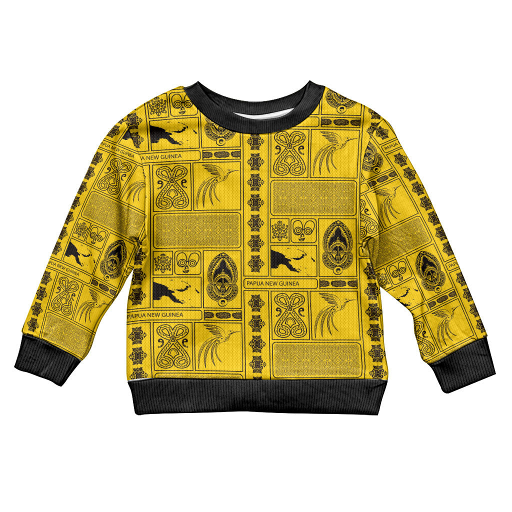 Papua New Guinea Heritage Motif Kid Ugly Christmas Sweater Yellow Version LT05 Kid Yellow - Polynesian Pride