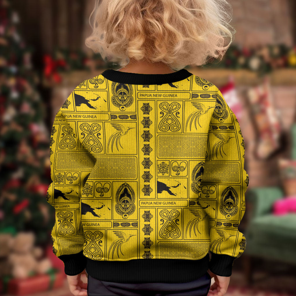 Papua New Guinea Heritage Motif Kid Ugly Christmas Sweater Yellow Version LT05 - Polynesian Pride