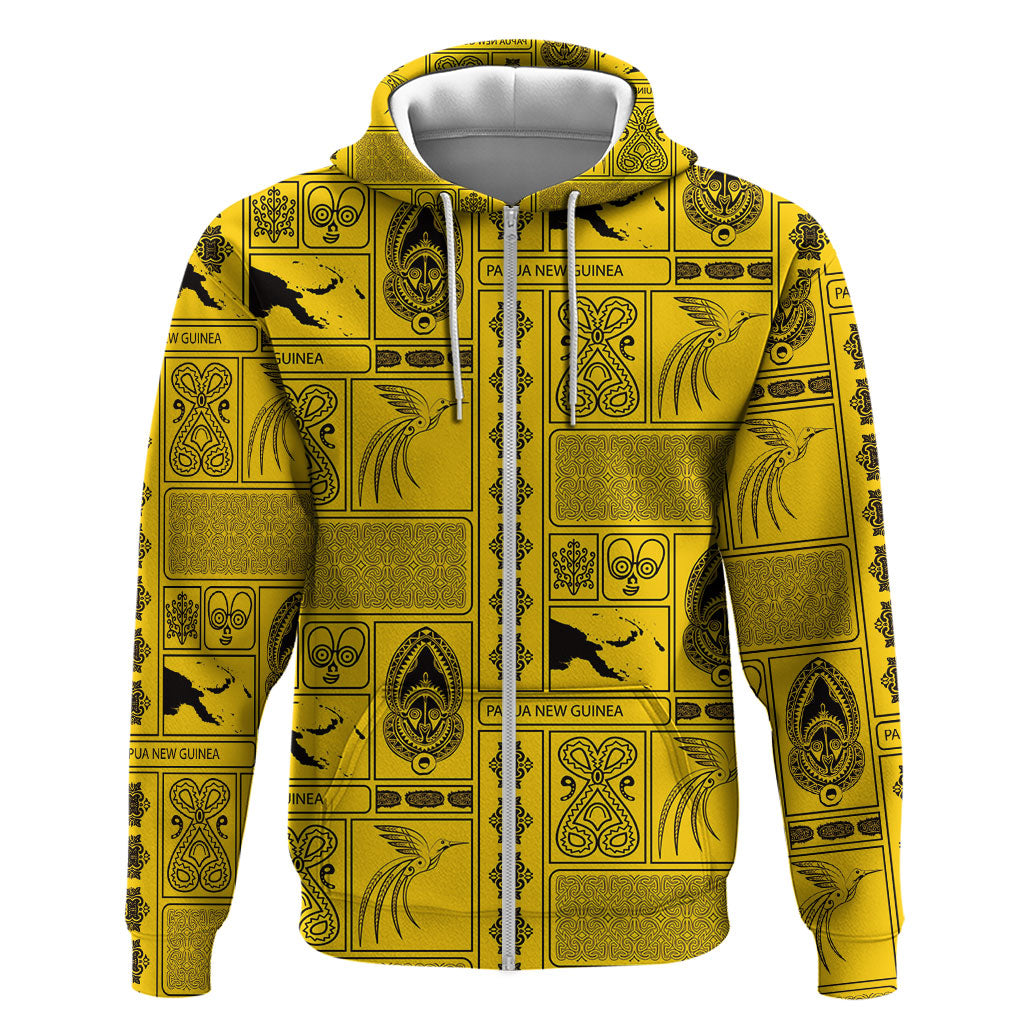 Papua New Guinea Heritage Motif Zip Hoodie Yellow Version LT05 Zip Hoodie Yellow - Polynesian Pride