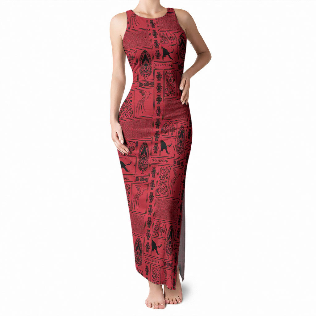 Papua New Guinea Heritage Motif Tank Maxi Dress Red Version LT05 Women Red - Polynesian Pride