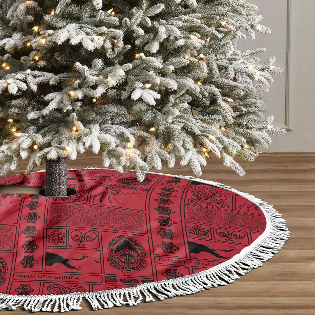 Papua New Guinea Heritage Motif Tree Skirt Red Version