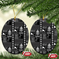Papua New Guinea Heritage Motif Ceramic Ornament Black Version LT05 Oval Black - Polynesian Pride