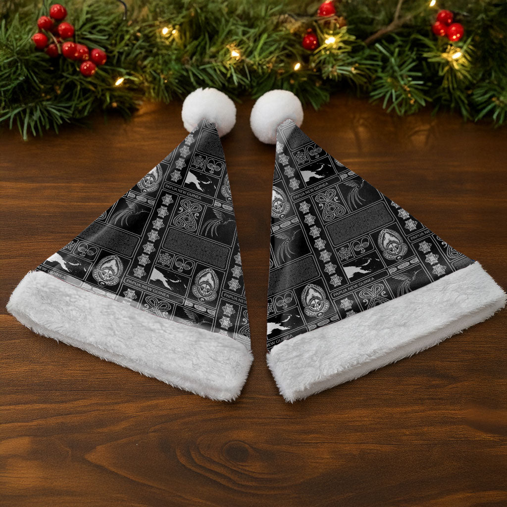 Papua New Guinea Heritage Motif Christmas Santa Hat Black Version