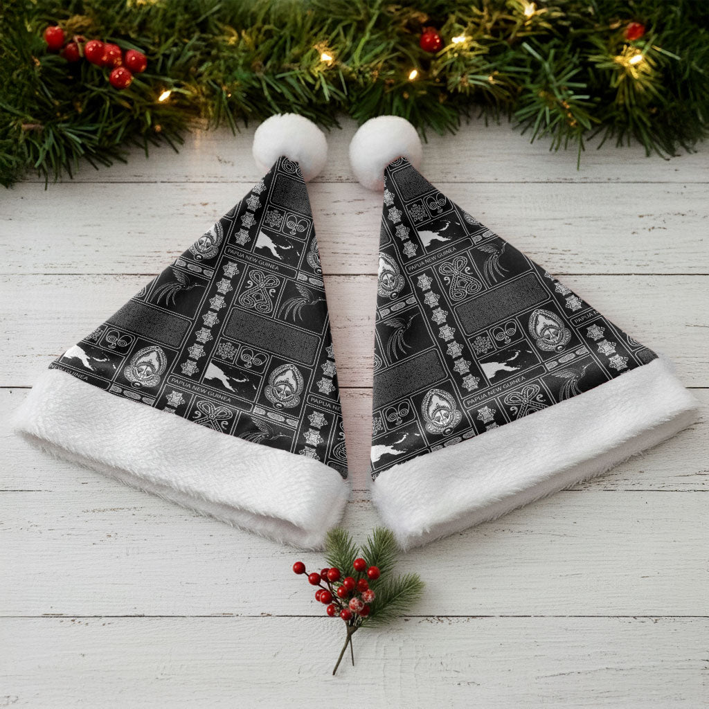 Papua New Guinea Heritage Motif Christmas Santa Hat Black Version