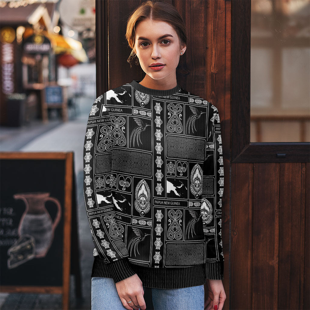 Papua New Guinea Heritage Motif Ugly Christmas Sweater Black Version