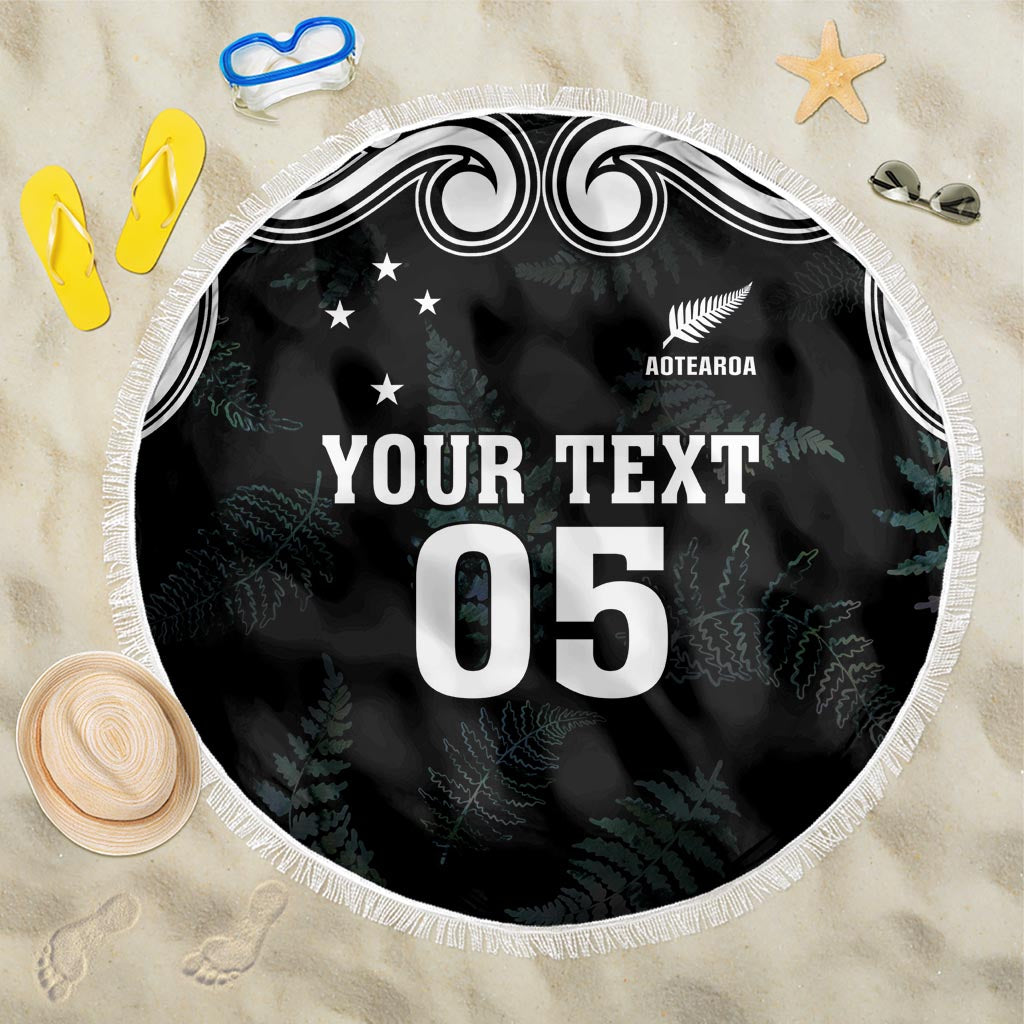 Custom New Zealand Fern Women Rugby Beach Blanket Maori Pattern LT05 One Size 150cm Black - Polynesian Pride