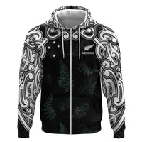 Custom New Zealand Fern Women Rugby Hoodie Maori Pattern LT05 Zip Hoodie Black - Polynesian Pride