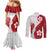 Samoa Teuila 2024 Couples Matching Mermaid Dress and Long Sleeve Button Shirt Samoan Siapo Pattern Red Version