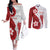 Samoa Teuila 2024 Couples Matching Off The Shoulder Long Sleeve Dress and Long Sleeve Button Shirt Samoan Siapo Pattern Red Version