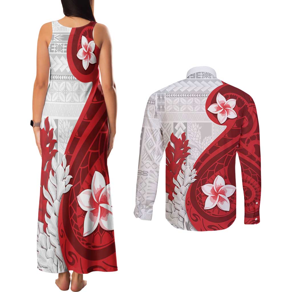 Samoa Teuila 2024 Couples Matching Tank Maxi Dress and Long Sleeve Button Shirt Samoan Siapo Pattern Red Version LT05 - Polynesian Pride