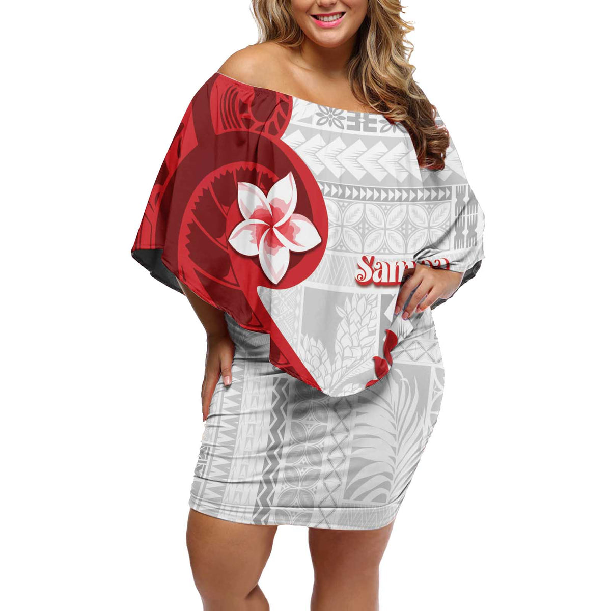 Samoa Teuila 2024 Off Shoulder Short Dress Samoan Siapo Pattern Red Version LT05 Women Red - Polynesian Pride