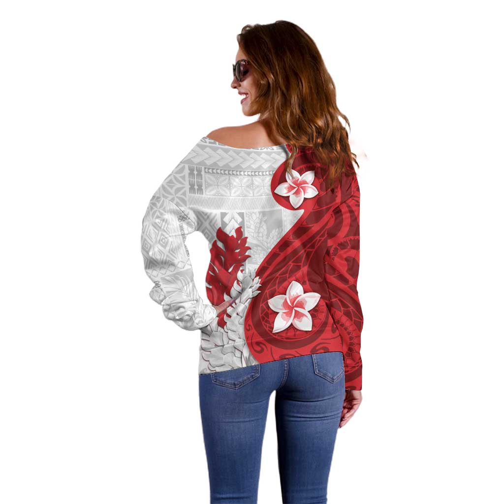Samoa Teuila 2024 Off Shoulder Sweater Samoan Siapo Pattern Red Version LT05 - Polynesian Pride