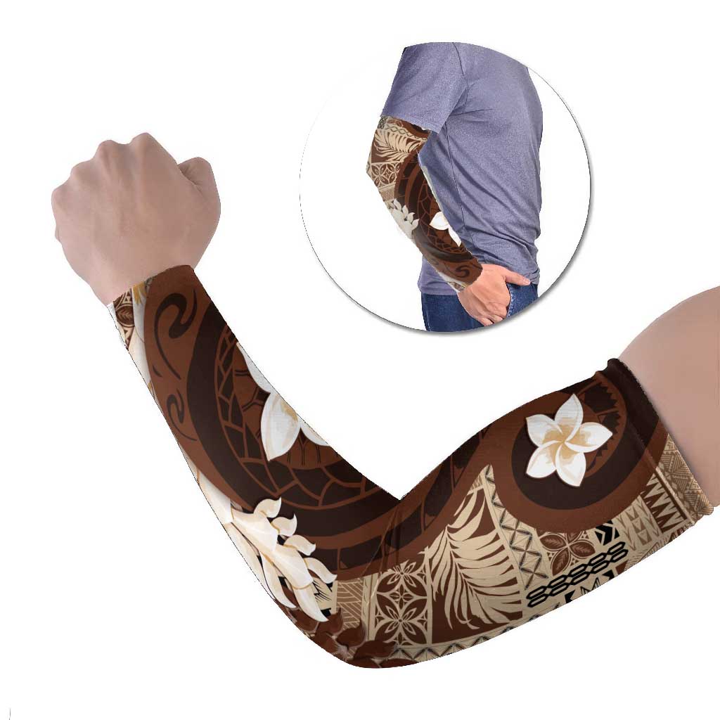 Samoa Teuila Arm Sleeves Samoan Siapo Pattern Brown Version LT05 Set of 2 Brown - Polynesian Pride