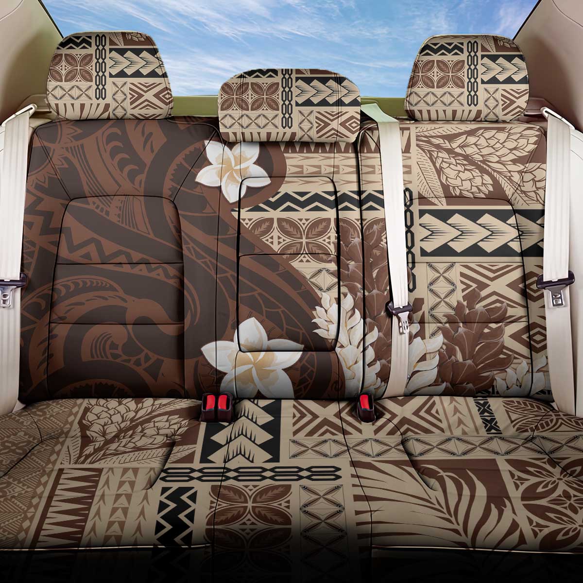 Samoa Teuila 2024 Back Car Seat Cover Samoan Siapo Pattern Brown Version LT05 One Size Brown - Polynesian Pride