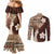 Samoa Teuila 2024 Couples Matching Mermaid Dress and Long Sleeve Button Shirt Samoan Siapo Pattern Brown Version