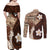 Samoa Teuila 2024 Couples Matching Off Shoulder Maxi Dress and Long Sleeve Button Shirt Samoan Siapo Pattern Brown Version