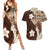 Samoa Teuila 2024 Couples Matching Summer Maxi Dress and Hawaiian Shirt Samoan Siapo Pattern Brown Version