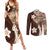 Samoa Teuila 2024 Couples Matching Summer Maxi Dress and Long Sleeve Button Shirt Samoan Siapo Pattern Brown Version