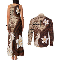 Samoa Teuila 2024 Couples Matching Tank Maxi Dress and Long Sleeve Button Shirt Samoan Siapo Pattern Brown Version LT05 - Polynesian Pride