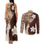 Samoa Teuila 2024 Couples Matching Tank Maxi Dress and Long Sleeve Button Shirt Samoan Siapo Pattern Brown Version